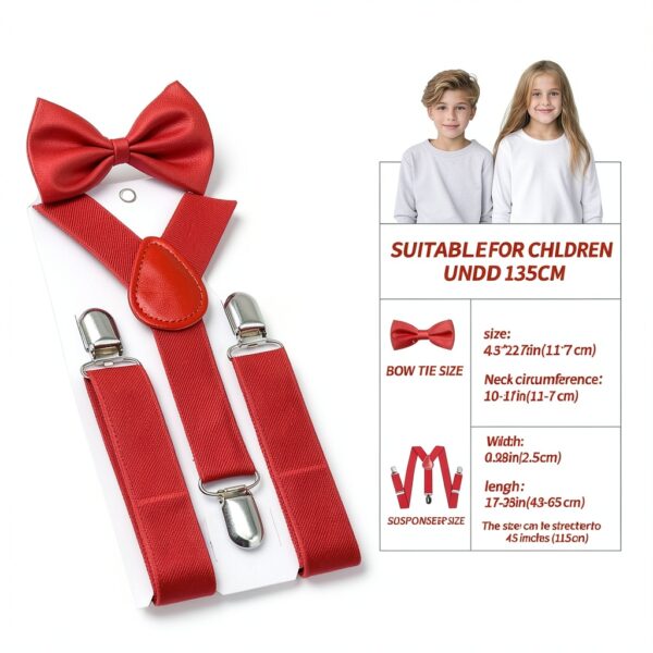 Kids Suspenders Bow Tie Set Adjustable Red Formal Wear-1