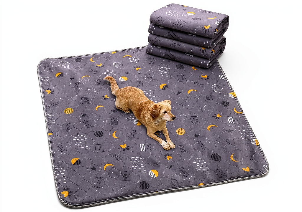 UPSKY reusable dog pee pad showing four-layer construction and cute pattern