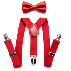 Kids Suspenders Bow Tie Set Adjustable Red Formal Wear-0