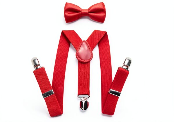 Kids Suspenders Bow Tie Set Adjustable Red Formal Wear-0