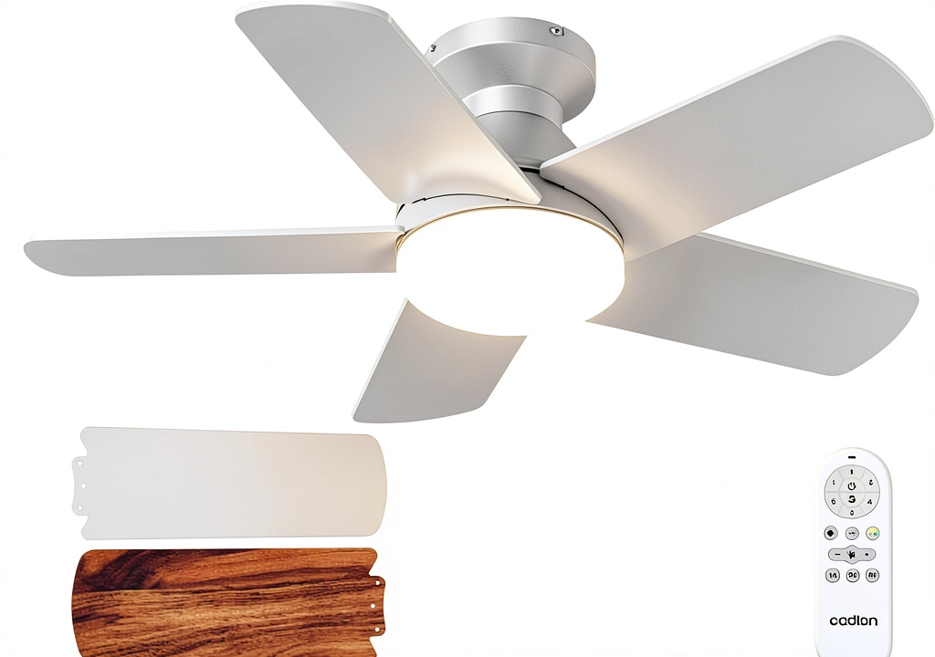 'addlon ceiling fan installed in a modern bedroom setting'