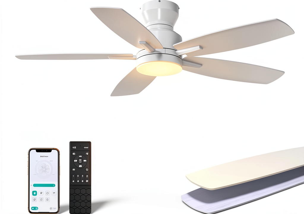 Smart ceiling fan installed in a modern living room