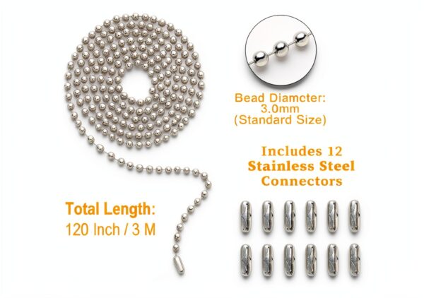 DLHMBOQ Stainless Steel Pull Chain Extender 120in Silver DL-3M-1