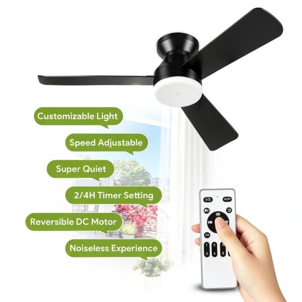 ZOUQILAI Ceiling Fan with Light 42 Inch Black Modern DC Motor-2