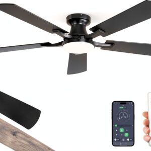 Ceiling Fan ZMISHIBO 52 Inch Black Flush Mount with App Remote LED-0