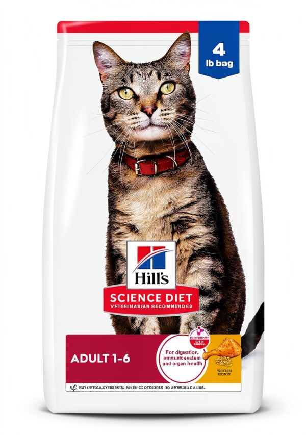 Hill's Science Diet Adult 1-6, Adult 1-6 Premium Nutrition, Dry Cat Food, Chicken Recipe, 4 lb Bag-0